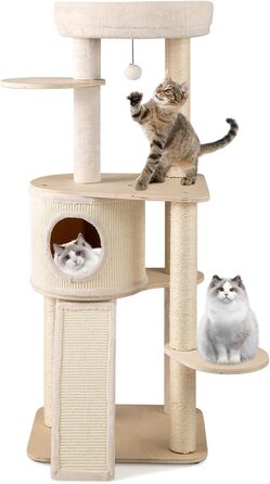 Дерев'яний кігтеточка для котів Costway 151 см з будиночком, гамаком та сизалевими стовпчиками