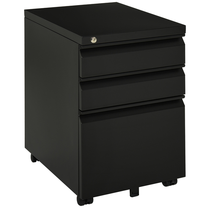 Vinsetto Rolling File Cabinet with 3 Drawers and Wheels, Concave Handle, Steel, Black for Office & Home Office
