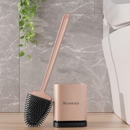 Набір для чищення унітазу Waretary з силіконовою щіткою та підставкою з нержавіючої сталі, гнучкий наконечник для глибокого очищення, швидковисихаючий, для кріплення на стіні та встановлення на підлогу, золотий