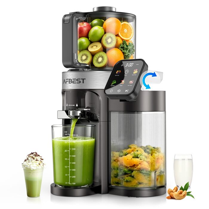 Повільна соковижималка 3-в-1 Slow Juicer з XL-завантажувальним отвором 155 мм, сіра