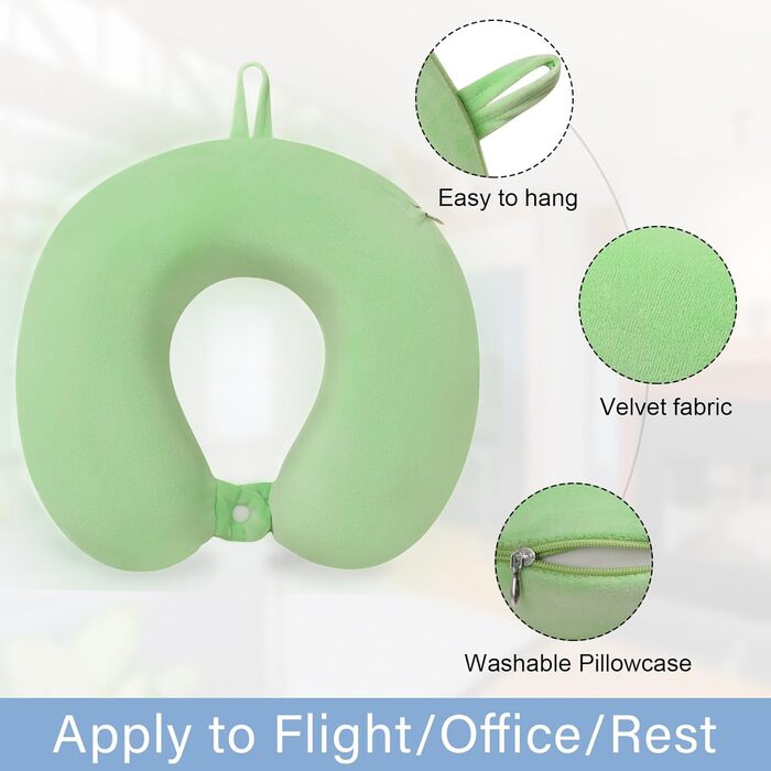 Подушка для шиї з Memory Foam, зручна у подорожах, U-подібна, підтримує шию та голову, для літаків, поїздів, авто (зелена)
