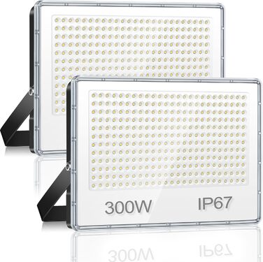 LED Floodlight Outdoor 300W, Floodlight Outdoor 30000LM, Waterproof LED Outdoor Floodlight IP67, 7000K Cold White Super Bright Outdoor Floodlight Spotlights for Warehouse, Garden, Garage, Yard, Factory, Parking Lot (300W-2PC)