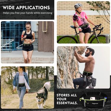 Пояс для телефону, бігова сумка, водонепроникний пояс для бігу, пояс на пояс для жінок та чоловіків з 3 кишенями, велика ємність, регульований біговий пояс (Чорний + Зелений)