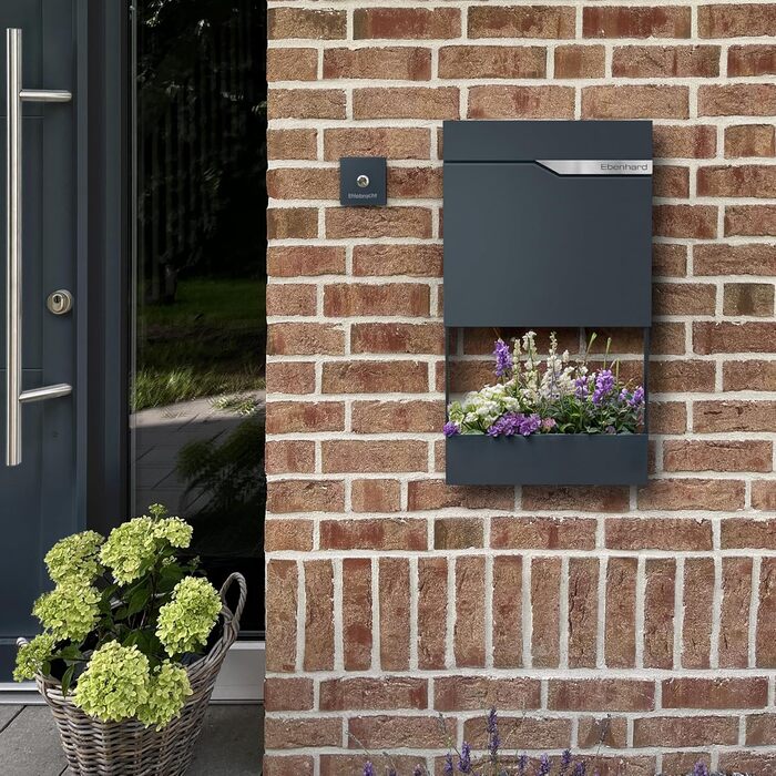 Поштова скринька Metzler Anthrazit з газетницею та іменним шильдиком RAL 7016, вулична, антикорозійна, для настінного монтажу, сучасний дизайн 37x37x10.5 см
