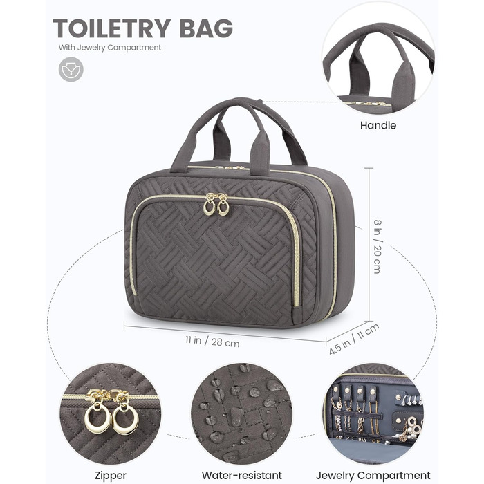 Чоловіча/Жіноча косметичка OVEVOOK водонепроникна для підвішування з гачками, велика з відділенням для прикрас (Сірий, M-Update)