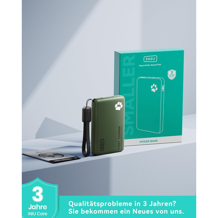 Power Bank INIU 10000mAh 45W USB-C PD3.0 Зелений - Зовнішній акумулятор для iPhone, Samsung, iPad з ліхтариком