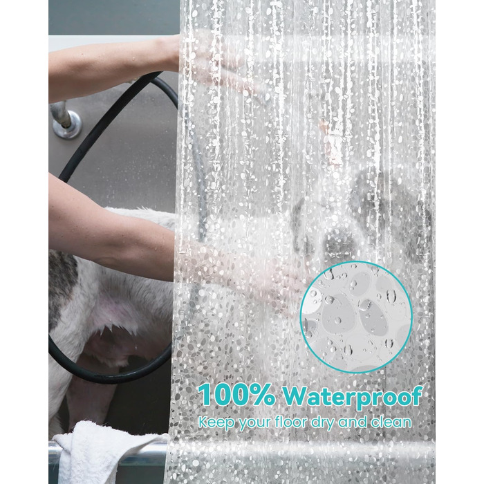 Дзеркальний душовий завіс OTraki 180x200 см, PEVA, антигрибок, з гачками та магнітами