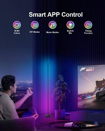 LED-підлогова лампа Miortior для вітальні, спальні, ігрової кімнати, RGB, диммування, керування з пульта та додатком, музичний синхронізатор, 16 мільйонів кольорів, 68 режимів, чорний велюр