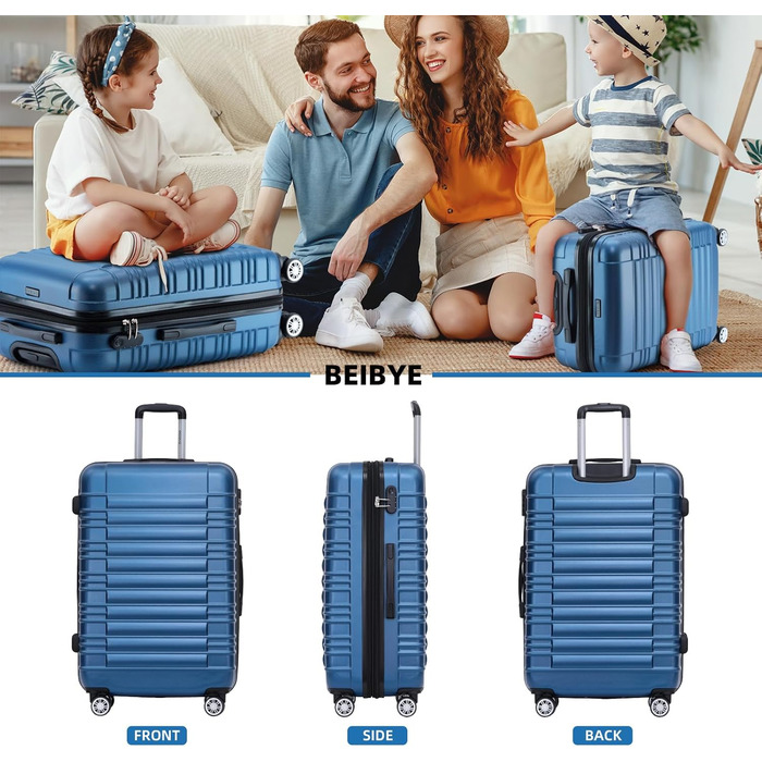 Набір валіз та ролер Beibye з подвійними колесами (Кофе, Блакитний)