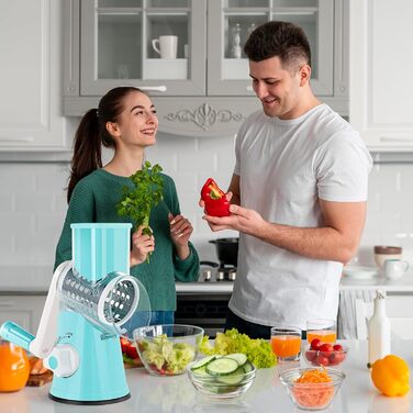 Ручна овочева тертка з ручкою та 3 насадками - Turbo Cut, для овочів, сиру, льоду, горіхів (блакитна)