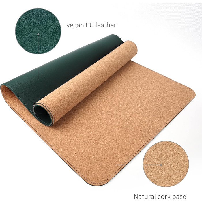 Килимок для миші RENMTURE з натурального корку та PU-шкіри, 80 x 40 см, темно-зелений, для офісу та дому