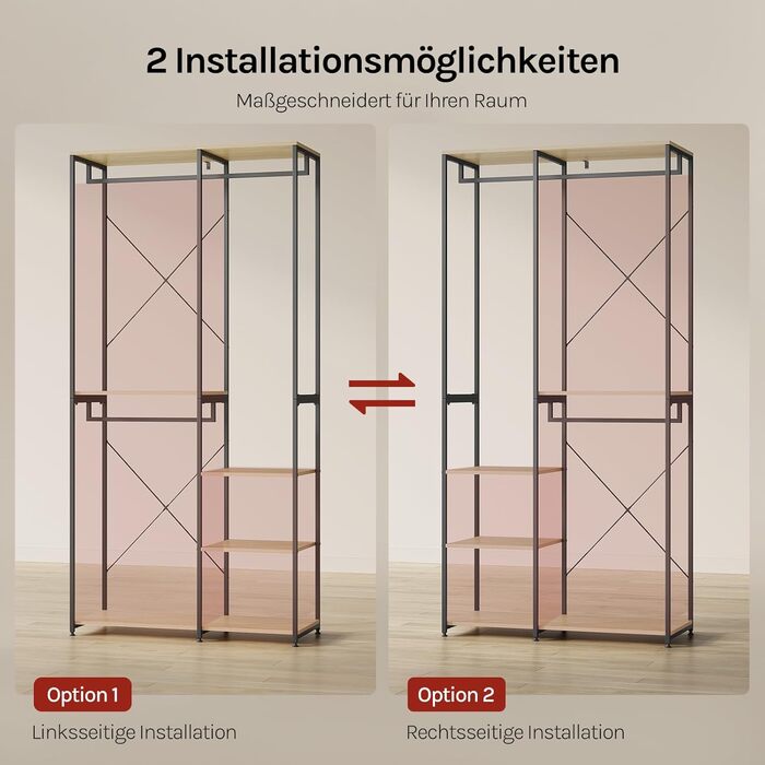 Вільна вішалка для одягу WOLTU з полицею, для спальні/коридору, стабільна, з дерева та металу, білий + світлий дуб (чорний + світлий дуб)