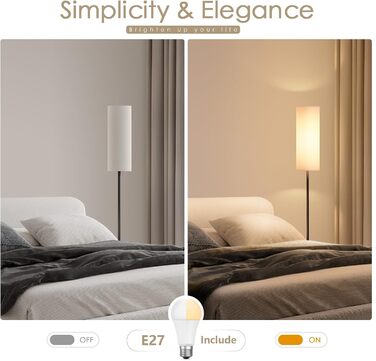 Світлодіодна торшер 9W з регулюванням яскравості, 3 колірні температури, Е27, абажур з льону, вимикач на корпусі, вінтажний дизайн, сірий