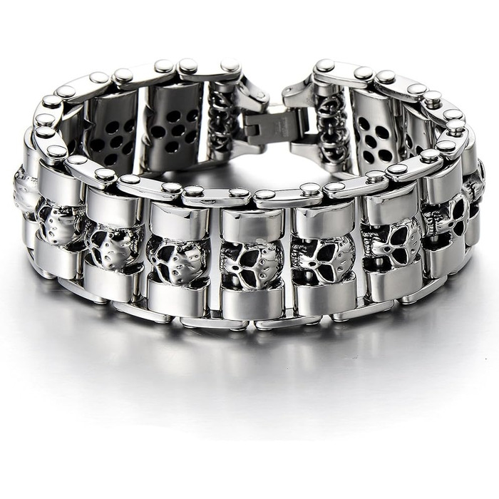 Чоловічий браслет COOLSTEELANDBEYOND з черепом, нержавіюча сталь, срібно-чорний, полірована двоколірна модель