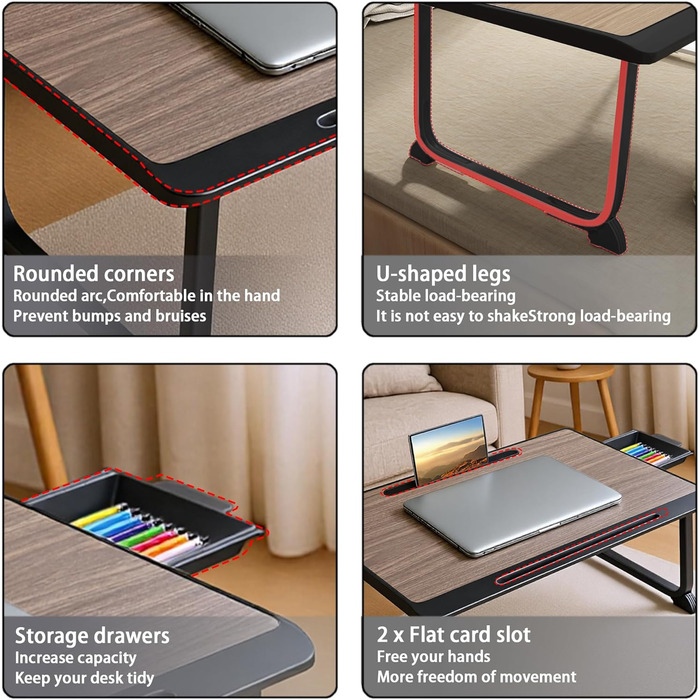 Стіл-підставка для ноутбука в ліжко, для роботи та відпочинку, 60x40 см, коричневий