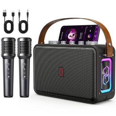 Караоке-система HWWR MS81 з 2 мікрофонами Bluetooth 5.3, підтримка USB/TF-карти/AUX, функція запису, для дому та вечірок, чорний колір