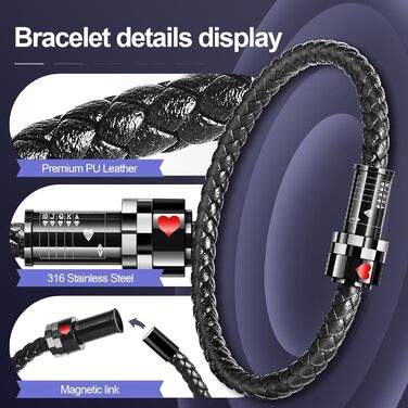 Чоловічий браслет з плетеної шкіри та магнітним застібкою (чорний). Подарункова коробка в комплекті