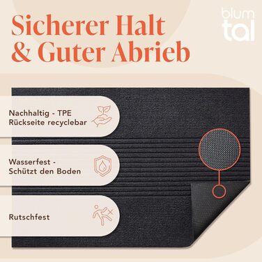 Килимок для дому Blumtal 40x60 см - антиковзаючий, для входу, з візерунком, з поліестеру, сірий