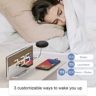 ROCAM Loud Alarm Clock for Deep Sleepers, Vibration Alarm Clock for the Hard of Hearing, 8.7'' Display Digital Alarm Clock, USB Charger, 12/24H, Dual Alarm, Snooze, Dimmer, Battery Backup
