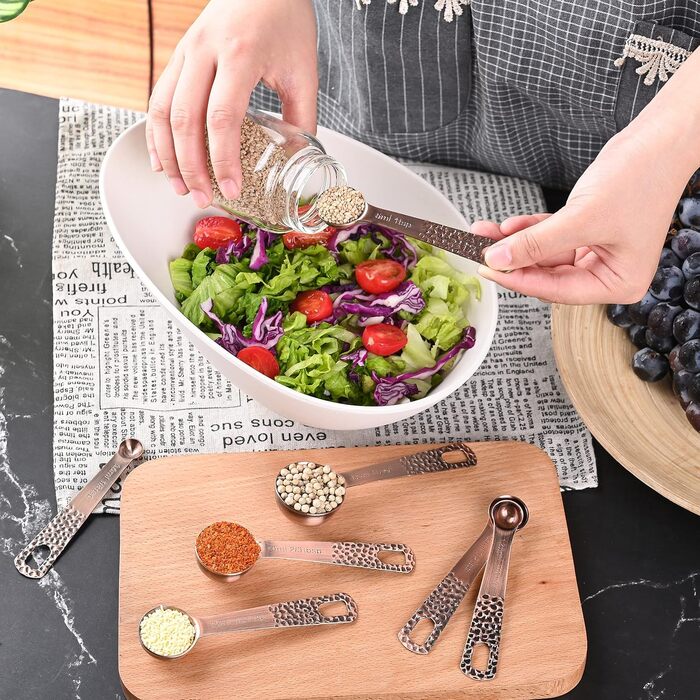 Viwehots Measuring Cups and Spoons Set 11, Copper Measuring Cups and Spoons Set, Metric Measuring Cups and Spoons, Stainless Steel Dry Measuring Cups and Spoons, Set with 1/8, 1/4 Cup for Baking and Kitchen