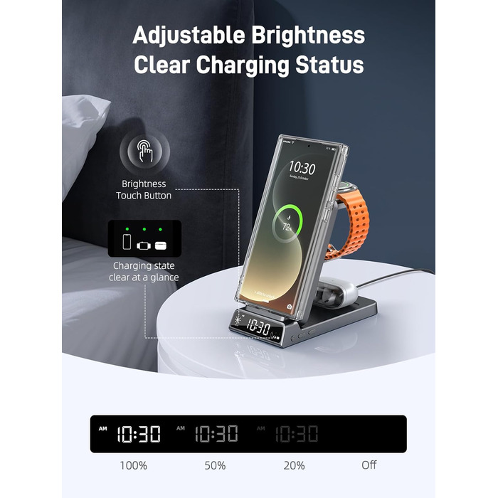 Бездротовий зарядний пристрій MagSafe 3-в-1 для Samsung Galaxy Fold/Flip, S24/S25 Ultra, Watch Ultra/8/7/6, Buds 3/3 Pro (Білий/Сірий)