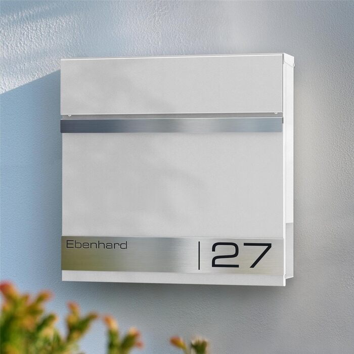 Поштова скринька Metzler Premium з газетницею, антрацит. Персоналізована з табличкою для імені. Якісна настінна поштова скринька з нержавіючої сталі V2A з порошковим покриттям RAL 7016, модель Stencil (біла)