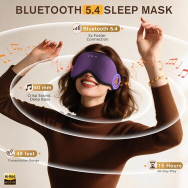 Маска для сну Dolida з Bluetooth навушниками V5.4, фіолетова: комфорт для сну та подорожей
