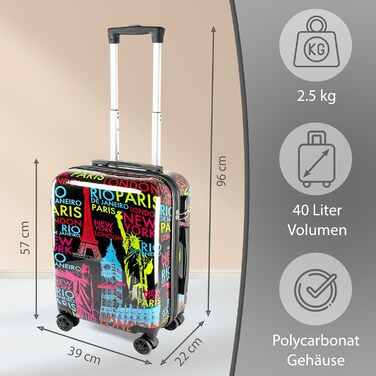 Валіза Xonic Design Reisekoffer з жорстким корпусом, 360° колесами, замком-кодом та полікарбонатом (Neon Cities, M)