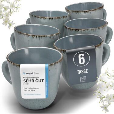 Набір чашок для кави Steingut (6 шт.) з рустикального стилю, Rauchblau (460 мл)