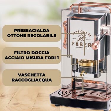 Кавова машина FABER Pro Deluxe для 44 мм ESE-подушечок, хромована, латунний прес, нержавіюча сталь