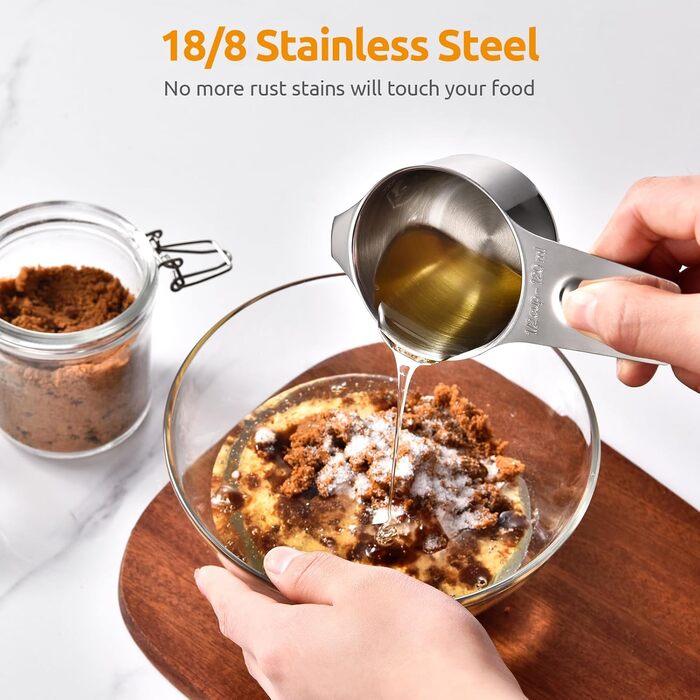 U-Taste Measuring Cups and Spoons, 12-Piece Set: 18/8 Stainless Steel Kitchen Metal Measuring Tools, Durable, Stackable Portion Cups and Spoons for Baking, Cooking Food Ingredients