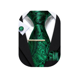 Краватка Barry.Wang з кишеньковим хустинкою, однотонний павільоний дизайн, атлас, набір для весілля, смарагдово-зелений