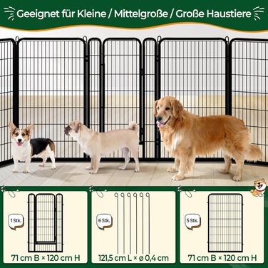Вольєр для цуценят Yaheetech 16-частинний, 120 см, з автоматичним замиканням, для квартири та саду, чорний