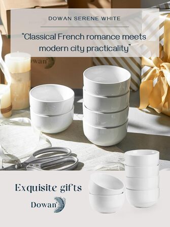 Набір супових тарілок DOWAN, 4 шт. (1100 мл, 300 мл), кераміка, білий, для кухні, паста, мілкшоп