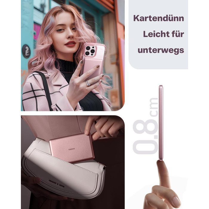 Powerbank TORRAS MiniMag Ultra Slim для iPhone 17 Pro Max: 5000mAh, MagSafe, USB-C, бездротова зарядка, сірий титан/рожевий