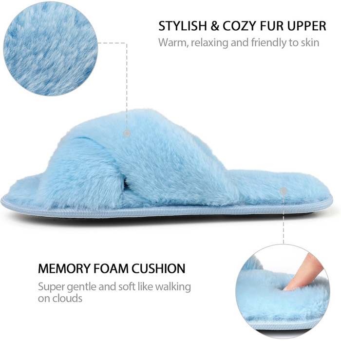 Жіночі плюшеві домашні тапочки Riehmot (40/41 EU, блакитні)