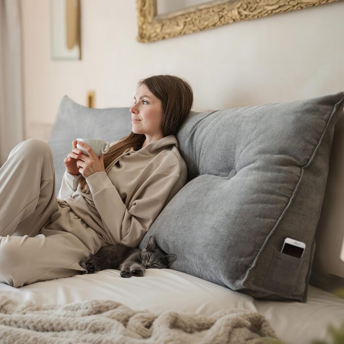 Підкуштуник для спини Björn&Schiller - для ліжка та дивану, клиновий, великий (200 см, сірий) знімний чохол