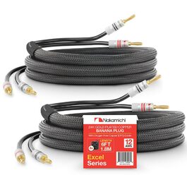 Акустичний кабель Nakamichi з 24K золоченими банановими роз'ємами, 12AWG, 99,9% безкиснева мідь (OFC), в оплетці, CL2, 3.0м, чорний (2 шт)