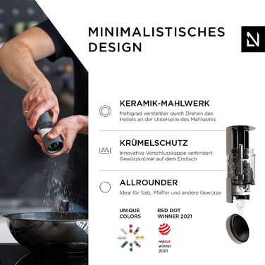 LARS NYSØM Salt and Pepper Mill Set made of Stainless Steel with Adjustable Ceramic Grinder, 2 Pieces | Manual Spice Mills with High-Quality Design (2 pcs) (Brown/Beige)