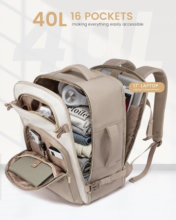 LOVEVOOK Рюкзак для ручної поклажі, 40L, для подорожей, чоловічий/жіночий, 17 дюймів, водонепроникний, для вихідних, кемпінгу, бізнесу