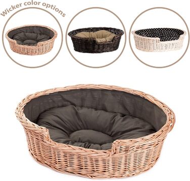 Wicker Dog Basket for Dog and Cat, Dog Bed, Cat Bed with Cushion, Pet Basket, Woven Cat Basket, 60x43 x H19 cm