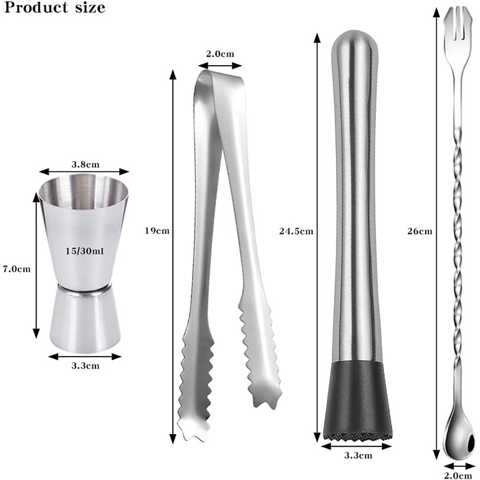 Набір для коктейлів з нержавіючої сталі, 5 предметів: міксер, шейкер, мірний стакан, прес для фруктів, подарунковий