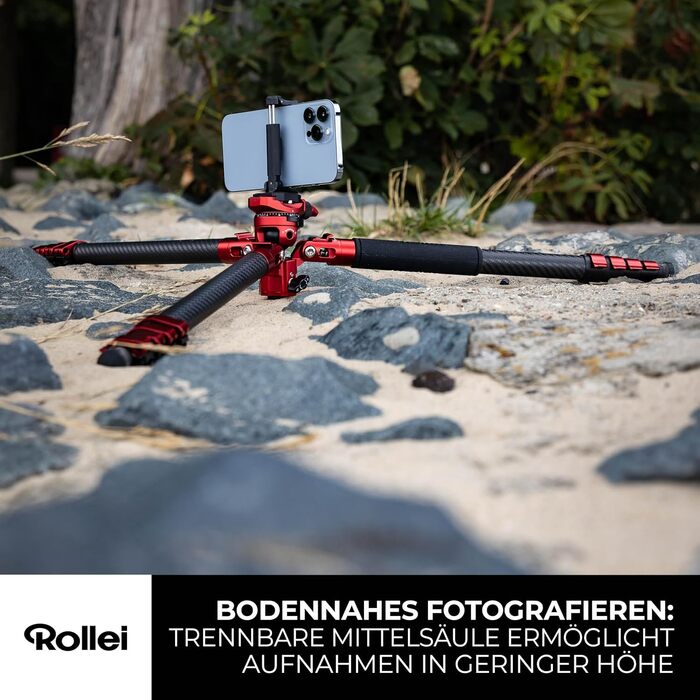 Карбоновий штатив для відео Rollei Easy Traveler: навантаження 4,5 кг, висота 164 см, ультралегкий та компактний, червоний