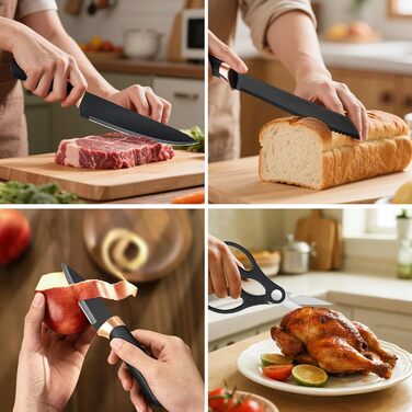 Набір ножів кухонний 6 предметів з блоком, нержавіюча сталь, білий