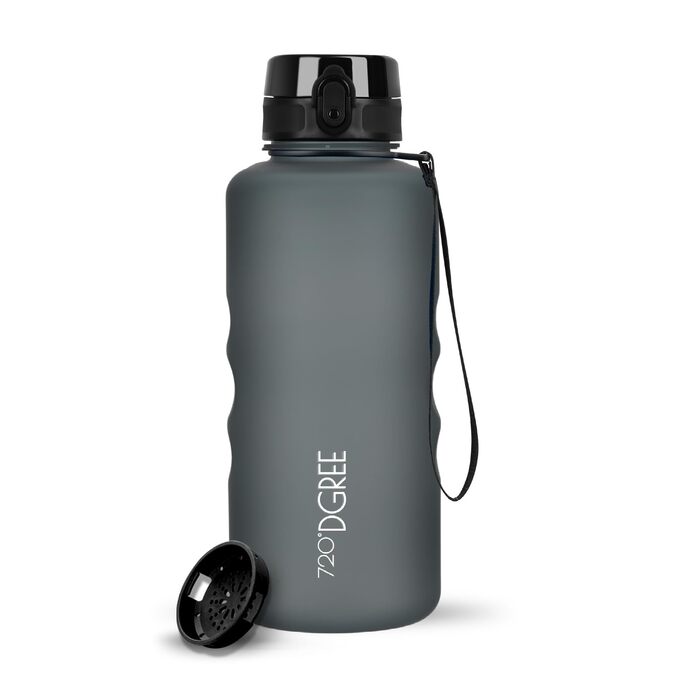 Пляшка для води 720°DGREE 'uberBottle' з ситечком, 1.5л, чорна - Tritan, BPA-Free, для спорту, школи, фітнесу, велосипеда, активного відпочинку