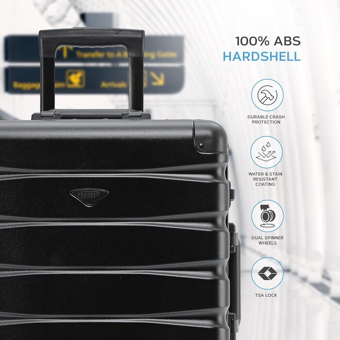 Чемодан Flight Knight Premium: Алюмінієвий каркас, ABS корпус, 8 коліс, 56x45x25см, Чорний