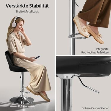 Барний стілець Yaheetech (1 шт.) – регульована висота, обертання 360°, м'яке сидіння з екошкіри для кухні, бару, вітальні, їдальні
