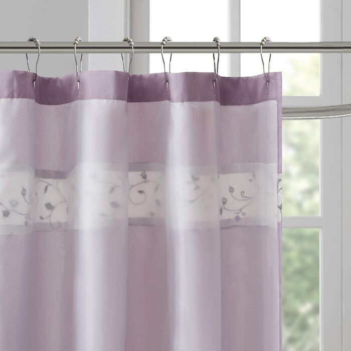 Шторка для душу Madison Park Serene Flora з вишивкою, 72x72 см, фіолетовий