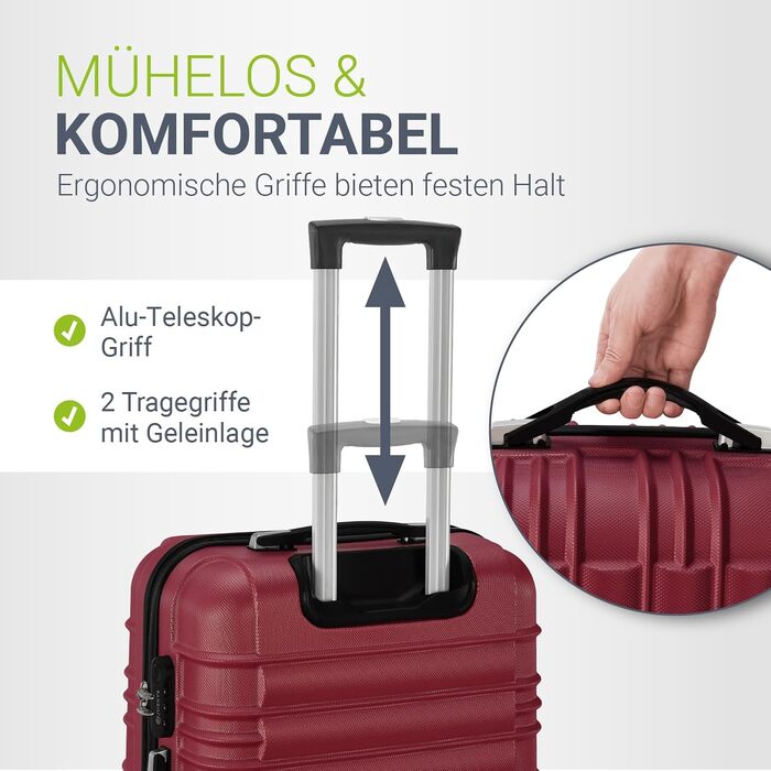 Набір валіз Juskys® Hartschale 4 шт. з кодовим замком, тихі колеса 360°, телескопічна ручка, легкі - червоний колір