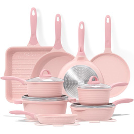 JEETEE 23-Piece Pink Cookware Set - Nonstick Granite Pots and Pans Set for Induction, Gas, Electric & Ceramic Stoves - Perfect Gift Set